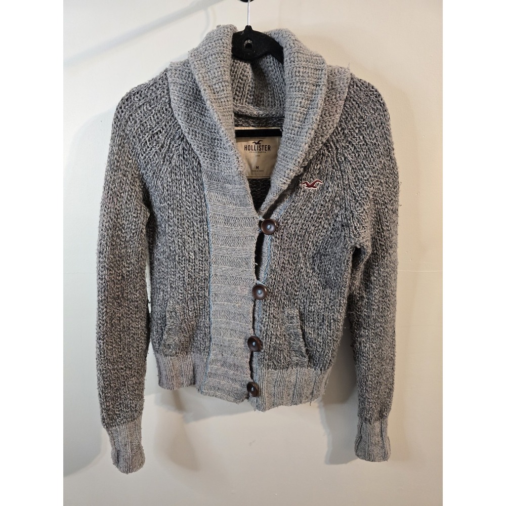 Vintage Y2K Hollister Cardigan Women Size Medium Cable Knit Shawl Collar Preppy